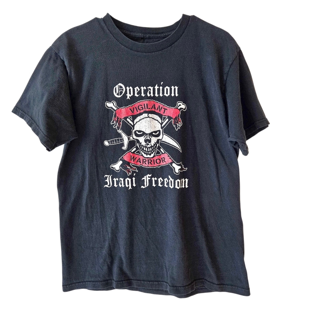 Black Vintage T-shirt w Skull US Military Middle East Actions 1994-2003 / Sz M